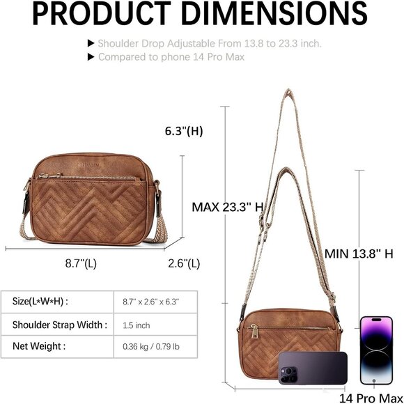 Bostanten Women Brown PU leather Quilted Crossbody Bags With Wide Strap - Picture 3 of 8